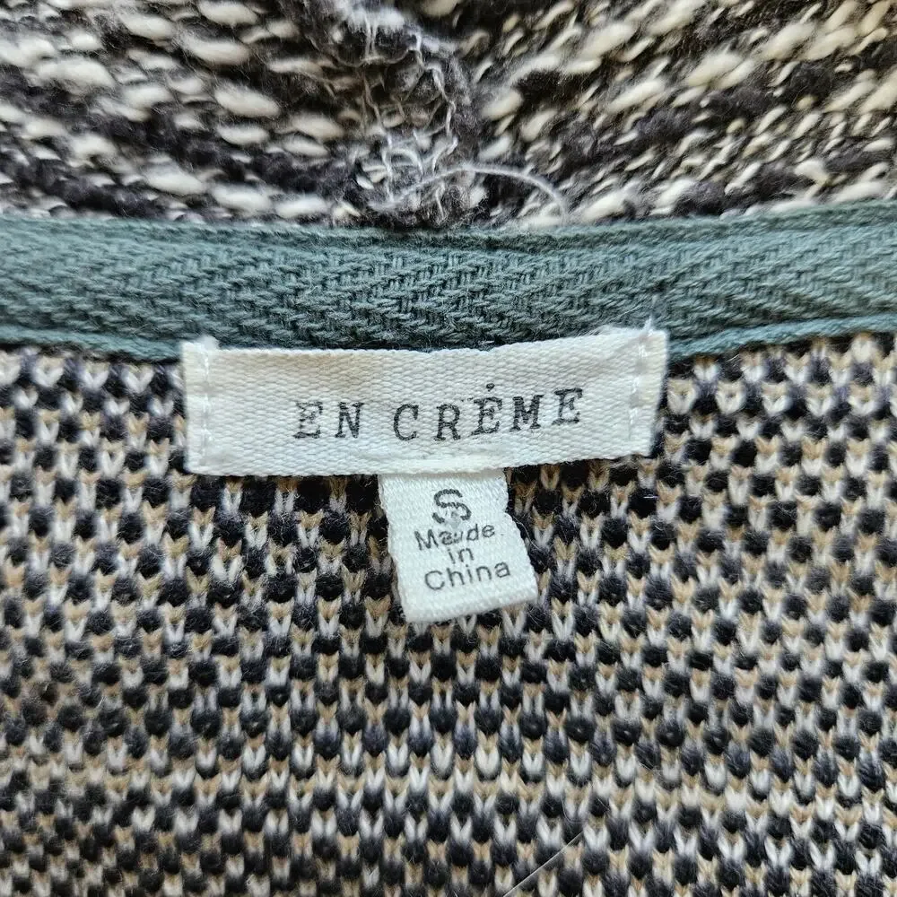 En Creme Small Duster Cardigan Sweater Gray Long Sleeve Open Front SW/Fair Isle